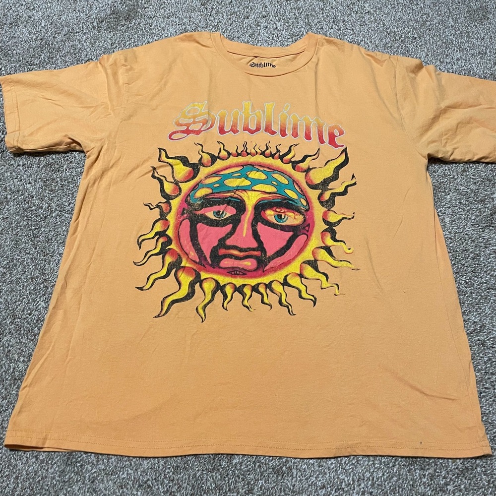 Sublime Sun Graphic T-Shirt Orange Band Logo Rock Music Mens Tee